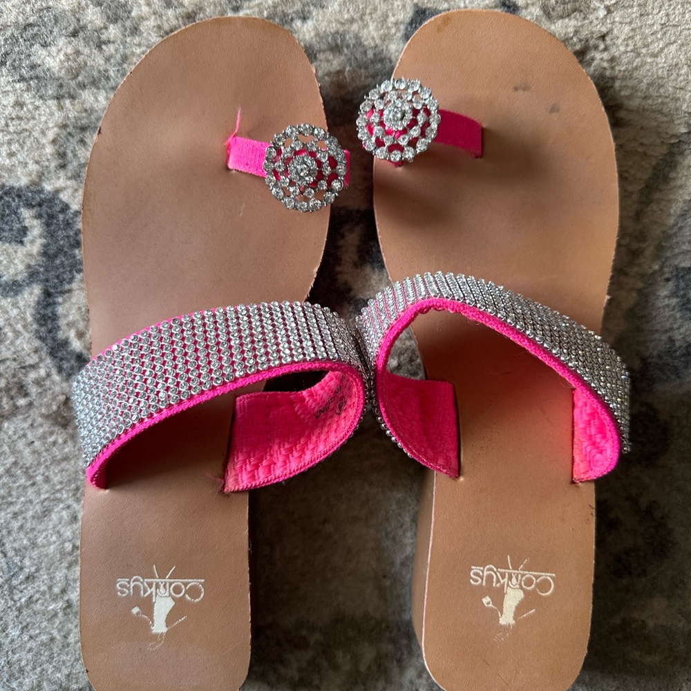 Corkys Pink Rhinestone Sandals with Bow Accents